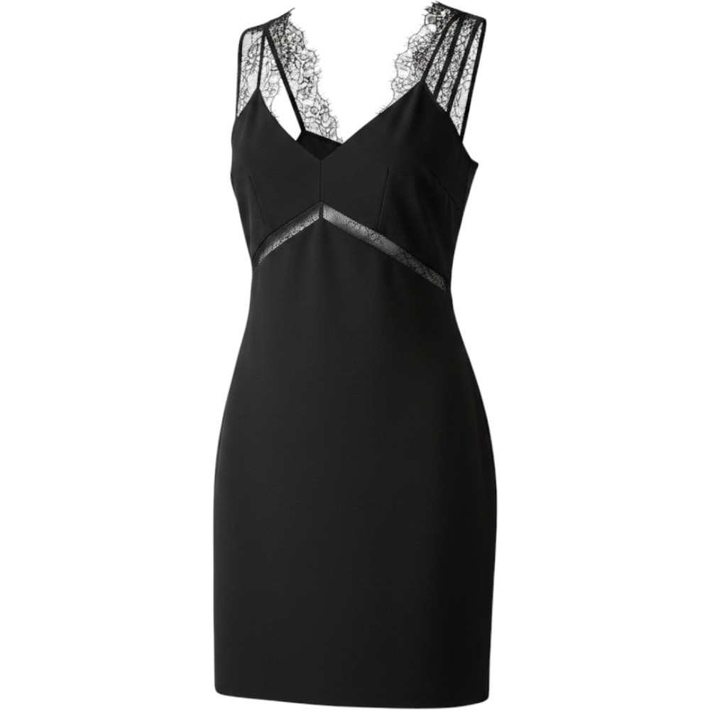 AllSaints Ally Black Lace Panel Dress US 4 Sheer Lace Long Sleeve LBD